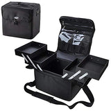 GHP 11"8.5"x10" Black 210D Oxford Fabric Makeup Cosmetic Case with Shoulder Strap