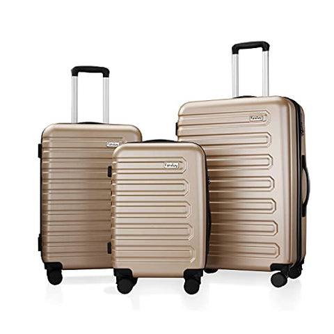 Fanskey Luggage, 3 Piece Set Suitcase with Spinner wheels, Hardshell, Lightweight, TSA Lock (Gold)