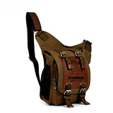 AUGUR Vintage Canvas Military Messenger Bag Sling Bags Leather Patchwork Messenger Bag (Brown)