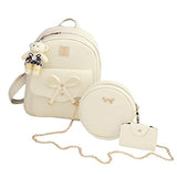 Girls Bowknot 3-Pieces Fahsion Leather Backpack Mini Backpack Purse For Women Beige