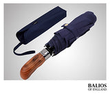 Balios (Designed in UK) Umbrella Handmade Real Wood Handle-Dark Navy with Sophisticated