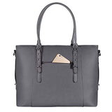 MOSISO PU Leather Laptop Tote Bag for Women (Up to 15.6 inch), Gray