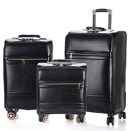 Suitcase 16in+20in+24in Waterproof PU Leather Luggage 3 Piece Sets Expandable Uprights Carry-on Suitcase With 360° Silent Spinner Multidirectional Wheels For Flight Boarding Business Suitcase