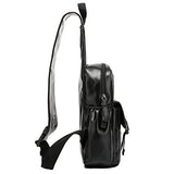 ABage Men's Sling Backpack Vintage Leather Chest Shoulder Bag Crossbody Pack Daypack, Black