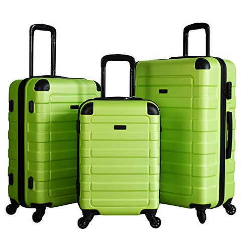 Hipack Prime Suitcases Hardside Luggage with Spinner Wheels, Green, 3-Piece Set (20/24/28)