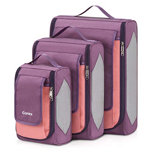 Large Packing Cubes, Gonex Business Travel Organizers 3PCs L+M+S Pink + Purple