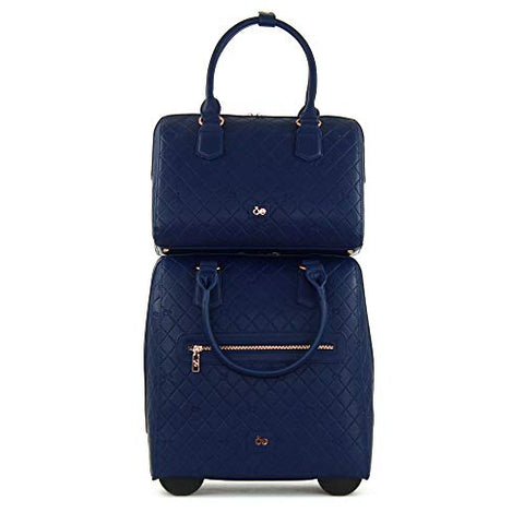 Cloe Carry-On Embossed Luggage + Handbag in Blue Navy Color