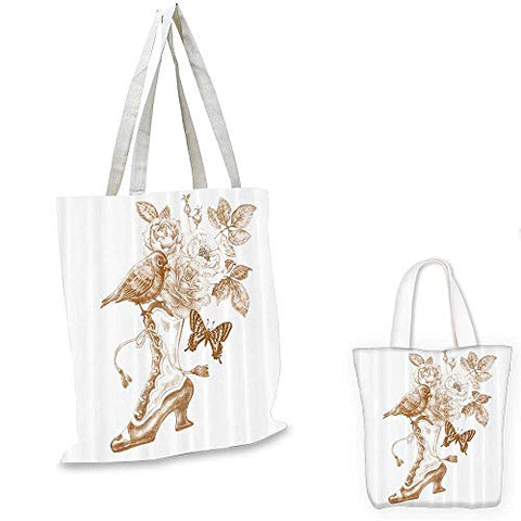 Victorian Decor canvas messenger bag Nostalgic Boots with Roses Butterfly and Bird British Trend