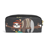 Colourlife Cute Baby Sloth Sleeping On Tree Pu Leather Pencil Case Holder Pouch Makeup Bags For