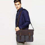 S-Zone Fashion Canvas Genuine Leather Trim Travel Briefcase 15.6-Inch Laptop Bag Upgraded Version