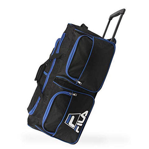 Fila 30" 8-Pocket Rolling Duffel, Black/Blue, One Size