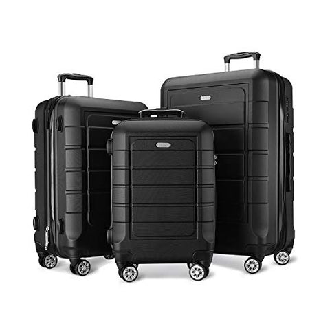 SHOWKOO Luggage Sets Expandable PC+ABS Durable Suitcase Double Wheels TSA Lock Black 3pcs