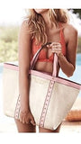 Victoria'S Secret 2017 Large Canvas Tote Shoulder Bag Pink Studded Faux Leather