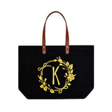 ElegantPark Monogrammed Gifts for Women K Initial Tote Bag Personalized Makeup Bag Wedding Gifts Birthday Teacher Gifts Bag Tote Cosmetic Bag Set of 2 Pcs Black