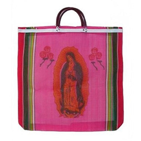 Virgin of Guadalupe Mexican Mesh Market Bag (Pink)