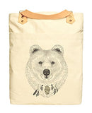 Unisex A Bear'S Face Print Cotton Canvas Leather Strap Laptop Backpack Was_34