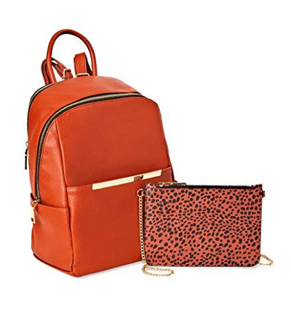 Time and Tru Faux Leather Backpack, 9.75"X4.63"X12" (Brown with Cheetah Pouch)