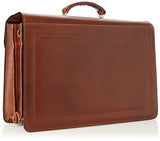 Jack Georges [Personalized Initials Embossing] Belting Triple Gusset Leather Briefcase w/Combination Lock in Brown