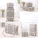 Unitravel Vintage Suitcase Set 26 inch PU Leather Spinner Luggage with 12 inch Train Bag for Women (Light Gray)