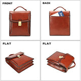 Banuce Small Vintage Full Grain Italian Leather Messenger Bag for Men Vertical Lock Business