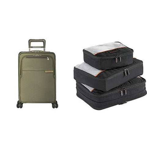 Briggs & Riley Baseline Olive 22" Domestic Expandable Carry-On Spinner And Packing Cubes