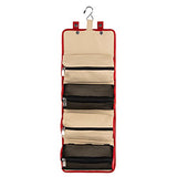 Lencca Stowaway Compact Roll Up Pouch, Beige/ Red Wine