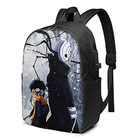 Naruto and Uchiha Obito Merchandise Kakashi Nohara Rin Merchandise Anime Stuff Gifts Backpack with USB Charging Port Anti Theft Durable Light Laptop Bags For Women Men Kids Travel School Gym Backpacks