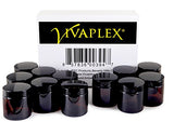 Vivaplex, 12, Amber, 4 oz, Round Glass Jars, with Inner Liners and black Lids