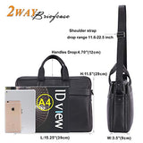 Banuce Black Cowhide Leather Briefcase for Men Soft 13 inch Laptop Business Tote Shoulder Messenger