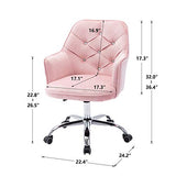 HomVent Modern Upholstered Swivel Chair, Velvet Accent Chairs, Velvet Desk Chair Leisure Arm Chair Adjustable Swivel Task Stool with Acrylic Diamond Button Decoration for Living Room/Office (Pink)