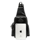 ABage Men's Sling Backpack Vintage Leather Chest Shoulder Bag Crossbody Pack Daypack, Black