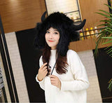 BOBILIKE Plush Fun Raindeer Ears Hood Women Costume Hats Warm, Soft and Cozy, Buffalo Black