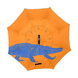 Inverted Travel Umbrella Orange Gator Reverse Windproof UV Protection Umbrellas with C Shaped Handle for Car Golf Outdoor