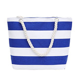 ABage Women's Striped Beach Tote Canvas Travel Handbag Purse Shopper Shoulder Bag, Blue