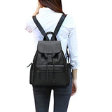 ABage Women's Genuine Leather Backpack Classic Casual School Buckle Flap Backpack, Black1