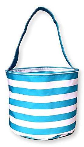 Fabric Bucket Tote Bag for Children - Toys - Easter Basket - Can Be Personalized (Turquoise Stripe)