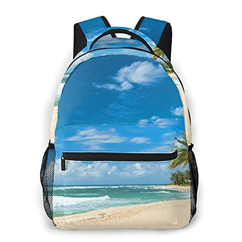 Multi leisure backpack,Ocean Untouched Sandy Beach Palms Pacific Tre, travel sports School bag for adult youth College Students