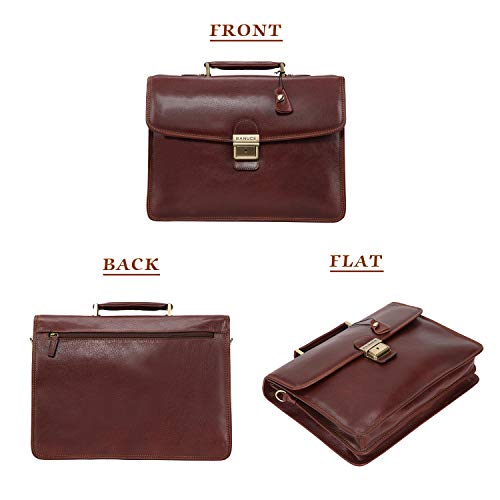 Banuce Vintage Full Grain Italian Leather Briefcase for Men Lock Lawyer Attache Case Business