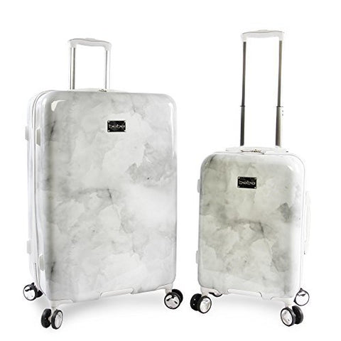 Bebe Women'S Lilah 2 Piece Set Suitcase With Spinner Wheels, Silver Marble