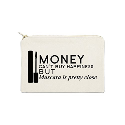 Money Can't Buy Happiness But Mascara Is Close 12 oz Cosmetic Makeup Cotton Canvas Bag - (Natural