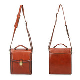 Banuce Small Vintage Full Grain Italian Leather Messenger Bag for Men Vertical Lock Business