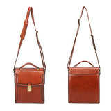 Banuce Small Vintage Full Grain Italian Leather Messenger Bag for Men Vertical Lock Business