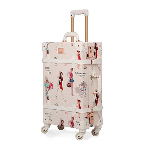 Unitravel Retro Suitcase Vintage Luggage Spinner Wheels PU Women Travel Luggage