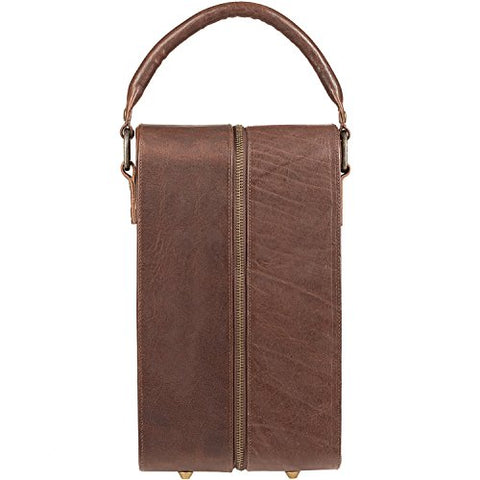 Will Leather Goods Double Bottle Leather Wine Case With Padding - Brown