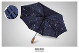 Balios (Designed in UK) Umbrella Handmade Real Wood Handle-Dark Navy with Sophisticated