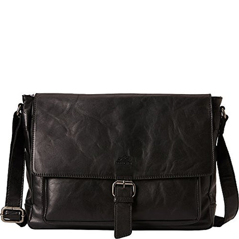 Mancini Leather Goods Messenger Bag with RFID Secure Pocket (Black)