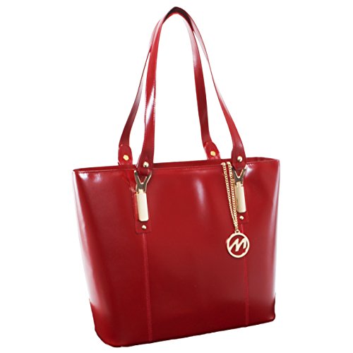 McKlein USA [Personalized Initials Embossing] Womens SAVARNA Leather Shoulder Tote Bag in Red