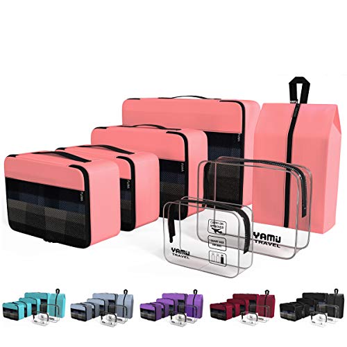 YAMIU Packing Cubes 7-Pcs Travel Organizer Accessories with Shoe Bag & 2 Toiletry Bags(Pink)