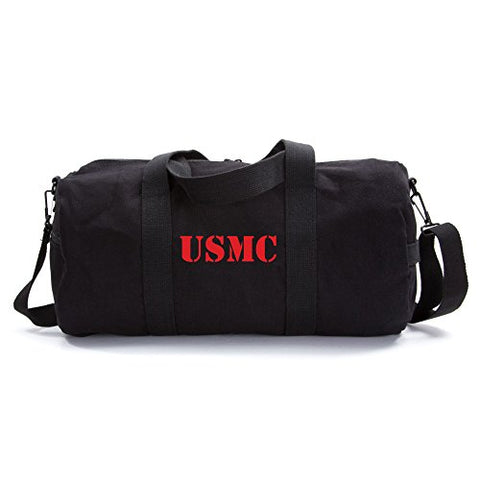 USMC United States Marine Corps Text Army Sport Heavyweight Canvas Duffel Bag in Black & Red,