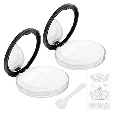 Empty Face Powder Compact with Puff-C.RAN Fire 0.17 oz Portable Powder Puff and Container , Travel Powder Container with Mirror and Elasticated Net Sifter (2pcs,black)